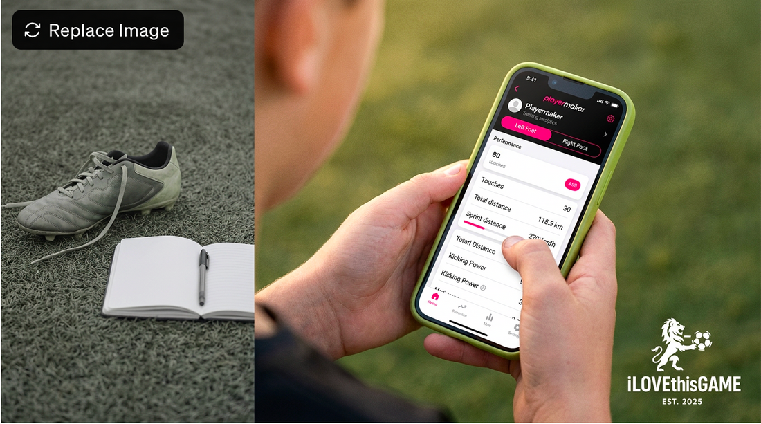 Soccer player looking at Playermaker stats on a phone at iLOVEthisGAME
