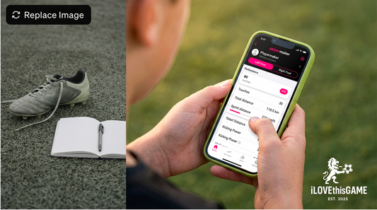 Soccer player looking at Playermaker stats on a phone at iLOVEthisGAME